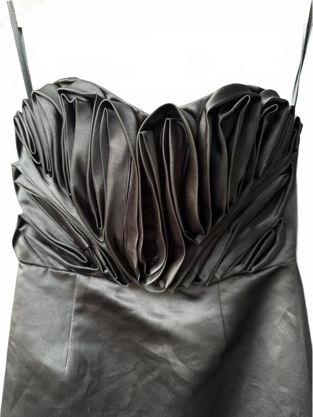 ASOS Black Satin Sculptural Ruched Cocktail Prom Dress - Picture 2 of 7